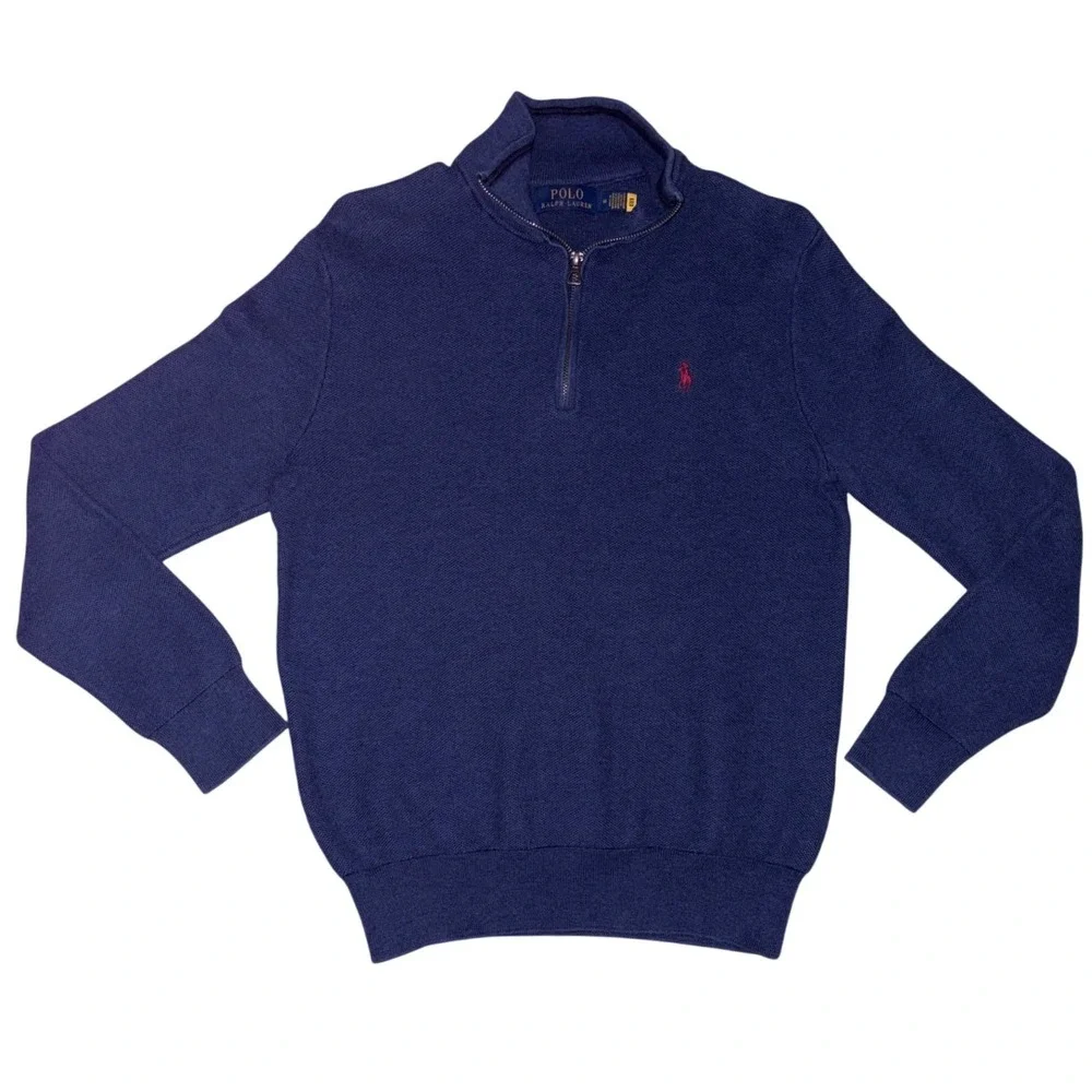 Polo Ralph Lauren Quarter Zip Navy Blue Textured Sweater Mens Size Medium